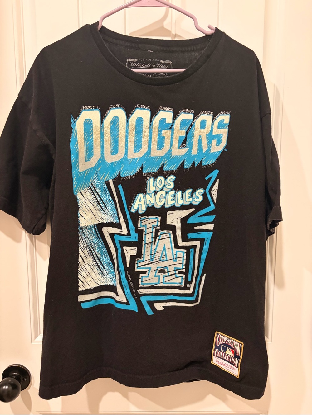 Vintage Mitchell & Ness Black Los Angeles Dodgers Graphic Tee with Blue ⚾️